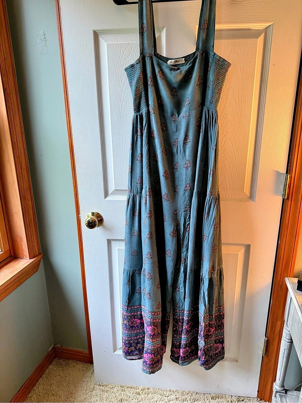 Natural Life Let's Just Go Wide-Leg Jumpsuit Floral Maxi Dress Blue & Pink Large